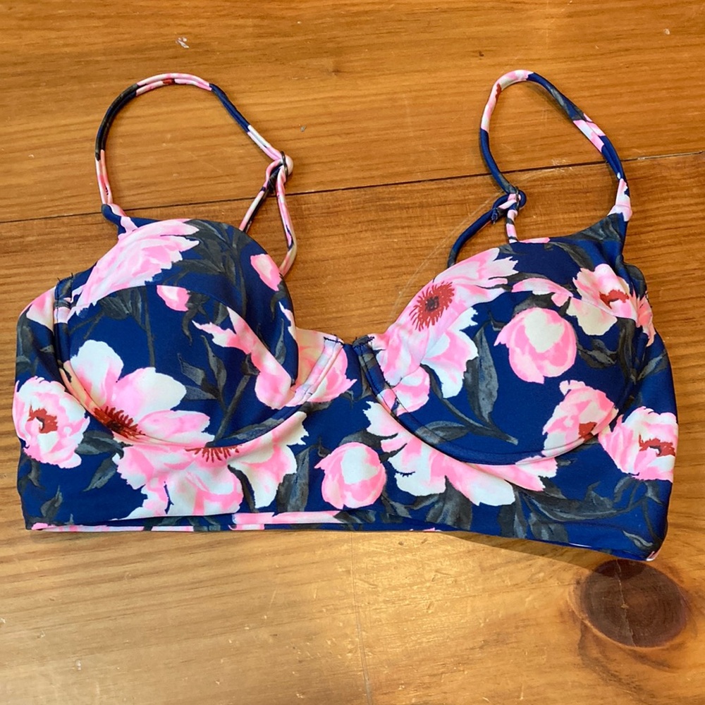 TORI PRAVER Seafoam M Blue Floral Bustier Bikini Top Underwire